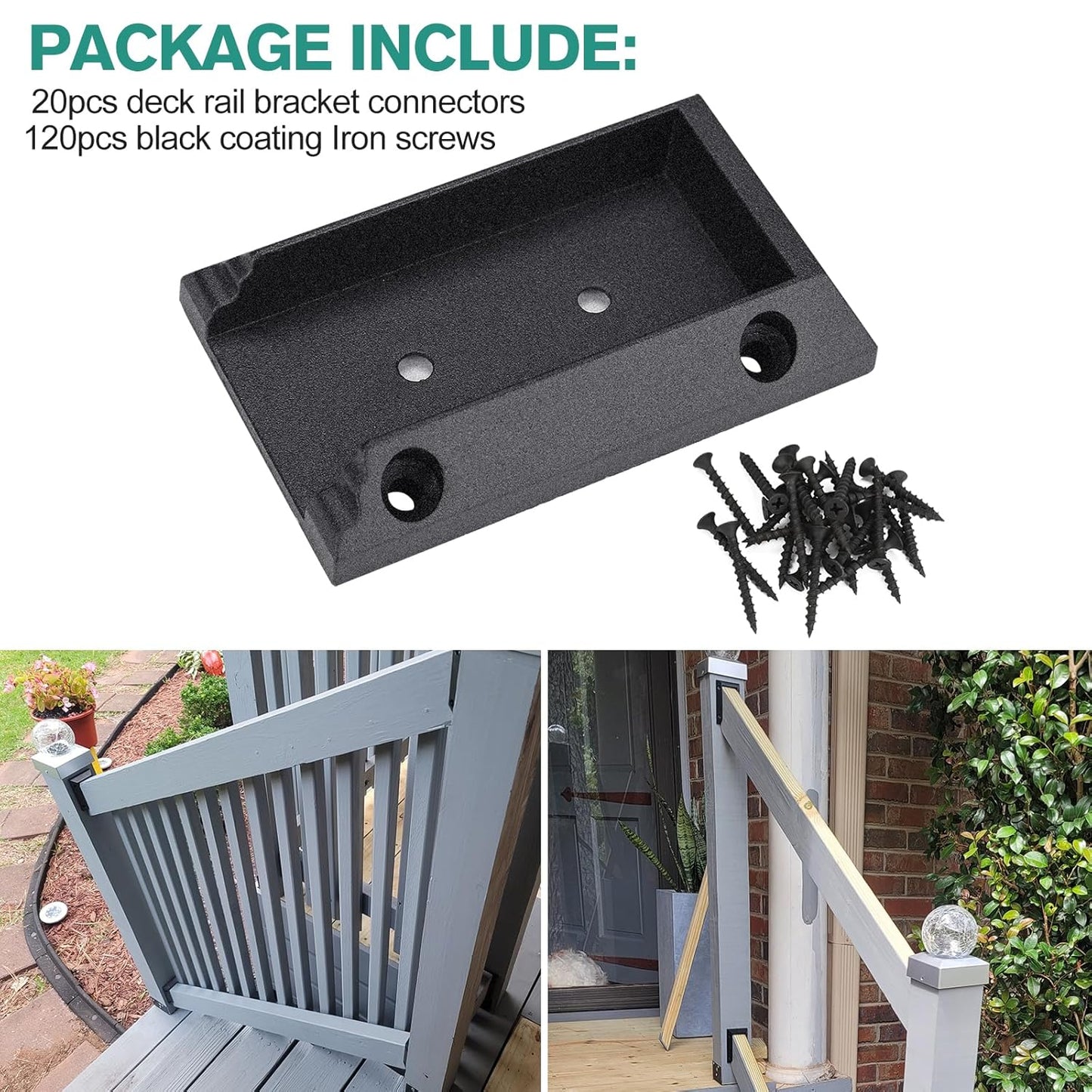 20pcs Deck Railing Brackets Connectors for 2x4 Railing Wood Post with 120pcs Wood Screws V1258-DP02-F-578