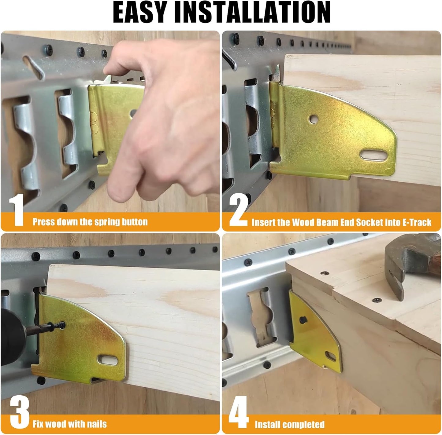 E-Track Wood Beam End Socket Accessories, Zinc-Coated Steel, Fit with 2x4 2x6, Add Removable Load Lock Bars V1258-DP02-F-582