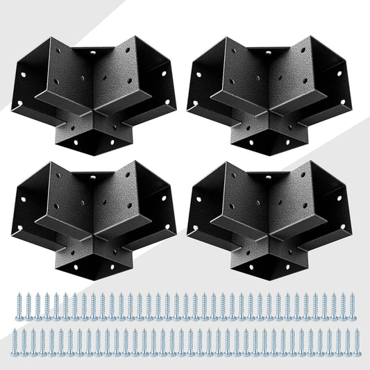Pergola Kit Corner Brackets for 4x4(3.5inchx3.5inch) Wood Posts, Powder Coated Steel Made, 3-Way 90 V1258-DP02-F-583