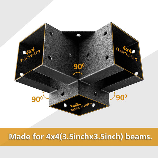 Pergola Kit Corner Brackets for 4x4(3.5inchx3.5inch) Wood Posts, Powder Coated Steel Made, 3-Way 90 V1258-DP02-F-583