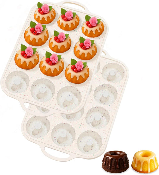Silicone Mini Fluted Tube Pan with Metal Reinforced Frame, Non-Stick (2PCS), moldes de silicona para V1258-DP02-F-588