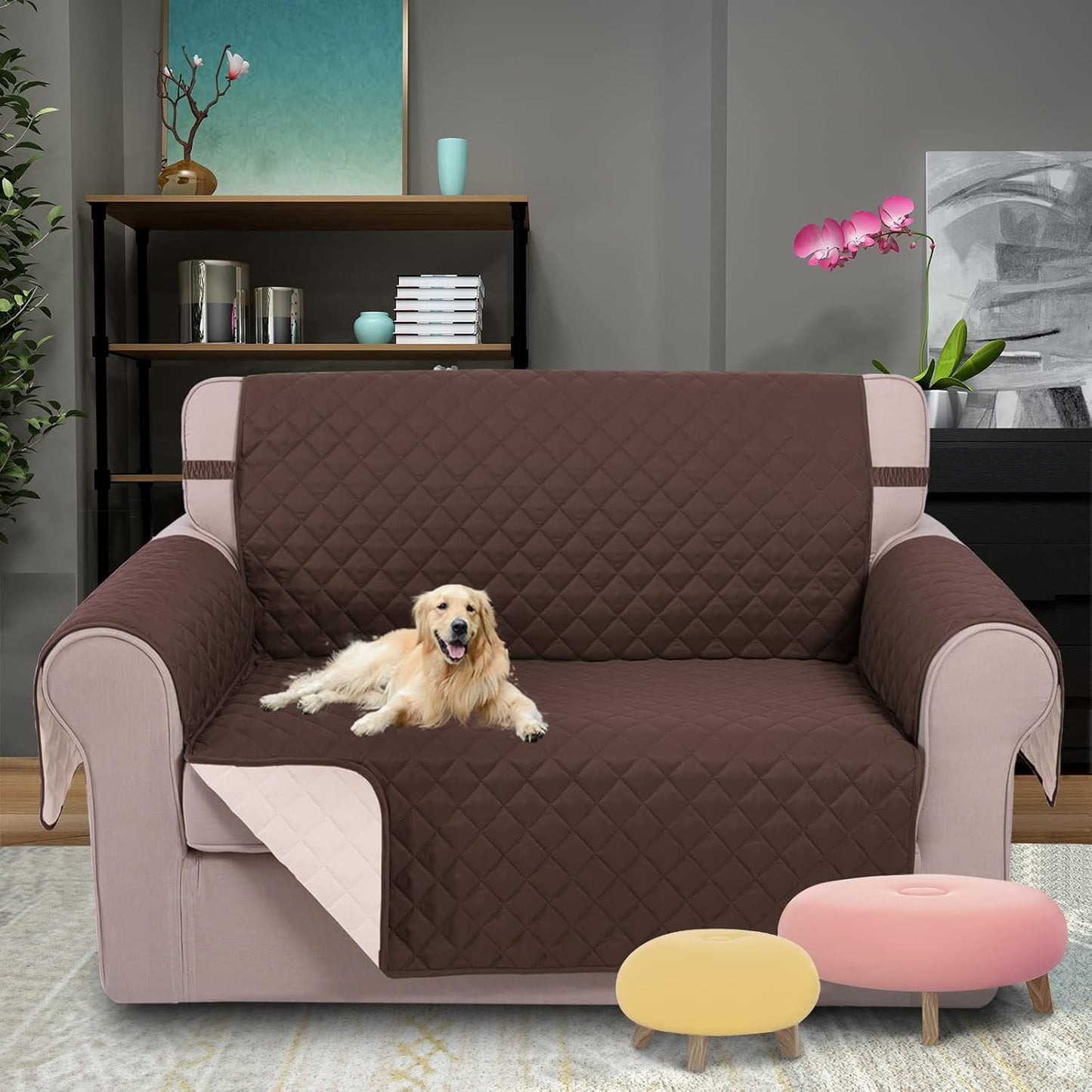 UNICE Home Reversible Sofa Cover Bundle Loveseat Cover(Sofa+Loveseat Small, Coffee) V1258-DP02-F-593