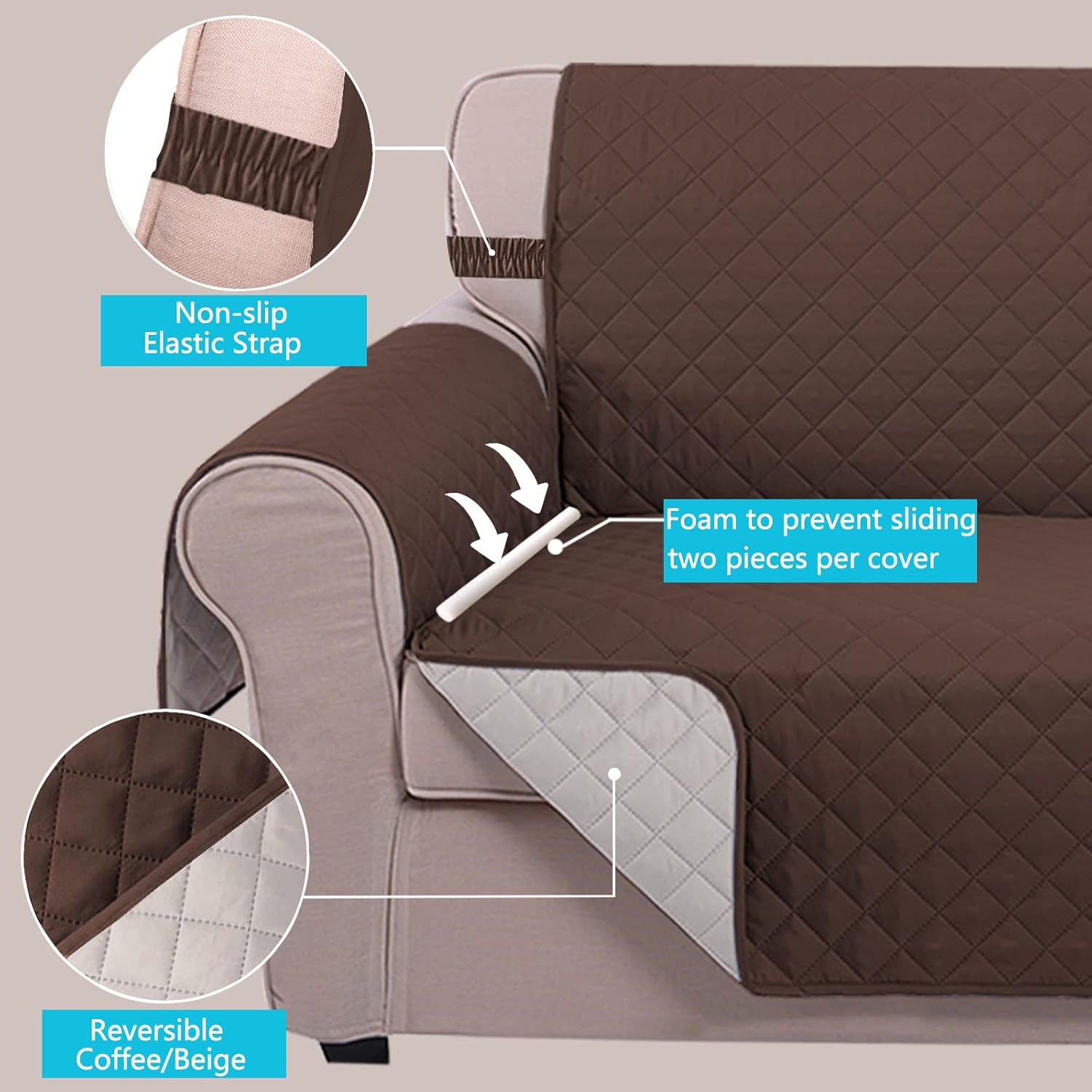 UNICE Home Reversible Sofa Cover Bundle Loveseat Cover(Sofa+Loveseat Small, Coffee) V1258-DP02-F-593