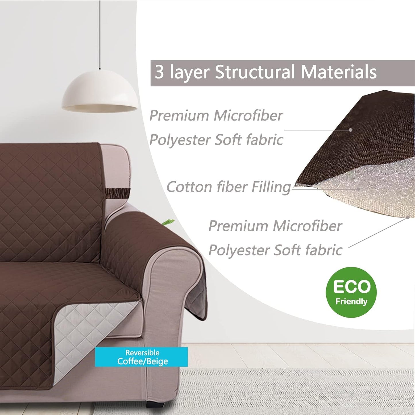 UNICE Home Reversible Sofa Cover Bundle Loveseat Cover(Sofa+Loveseat Small, Coffee) V1258-DP02-F-593