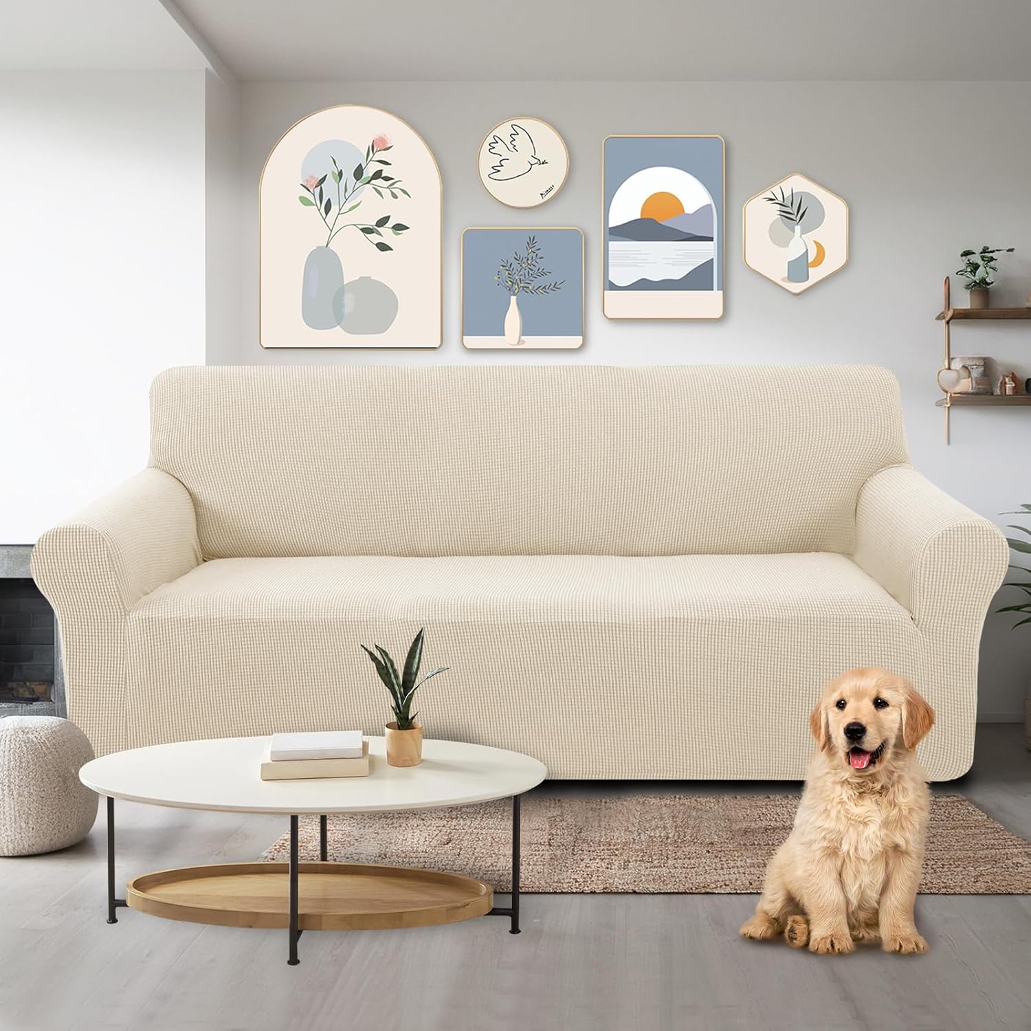 Stretch Couch Cover Sofa Bundles loveseat (Beige) V1258-DP02-F-595