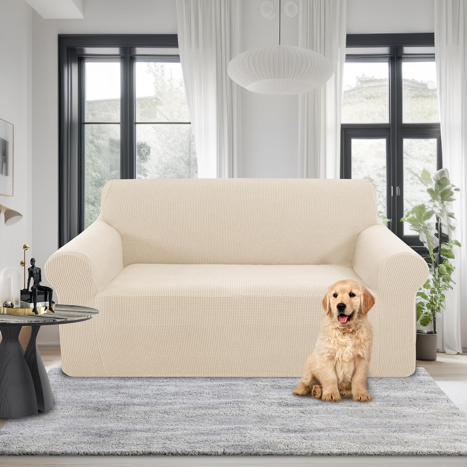 Stretch Couch Cover Sofa Bundles loveseat (Beige) V1258-DP02-F-595
