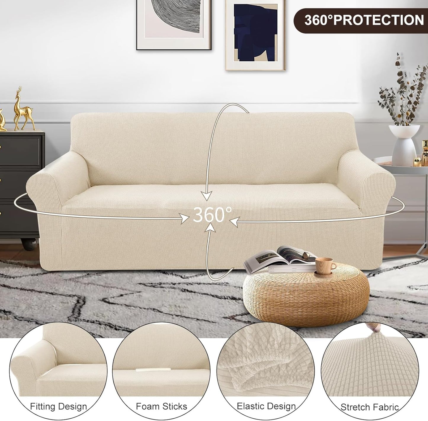 Stretch Couch Cover Sofa Bundles loveseat (Beige) V1258-DP02-F-595
