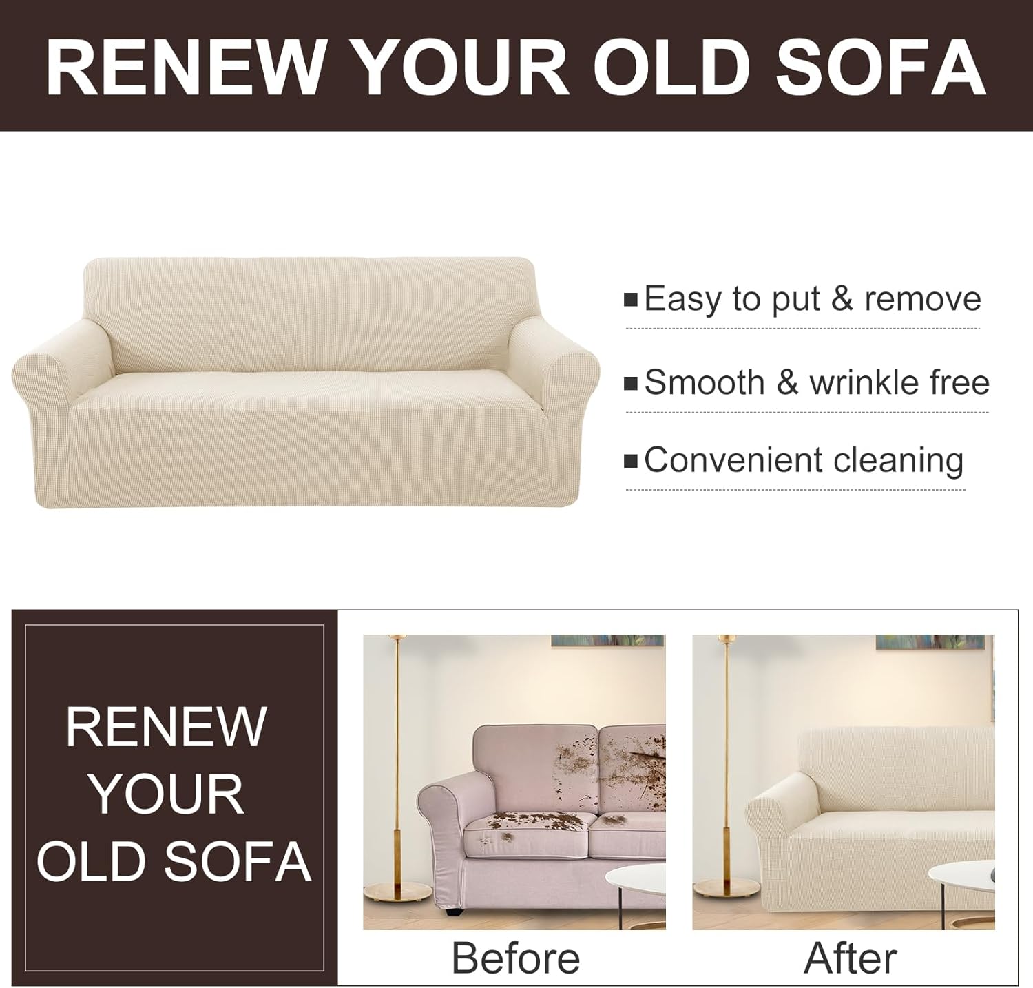Stretch Couch Cover Sofa Bundles loveseat (Beige) V1258-DP02-F-595