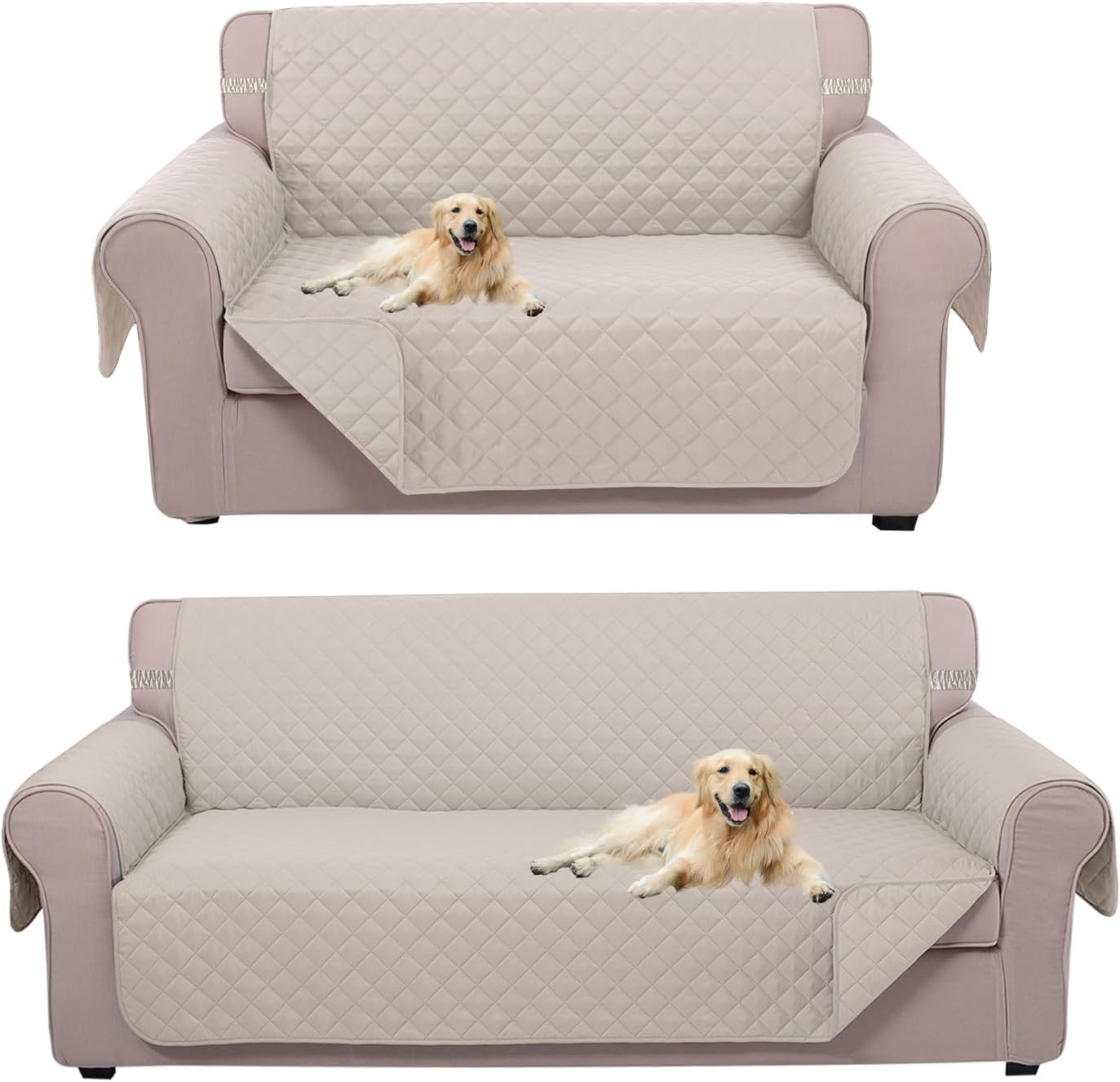 UNICE Home Reversible Sofa Cover Bundle Loveseat Cover(Sofa+Loveseat, Beige) V1258-DP02-F-596