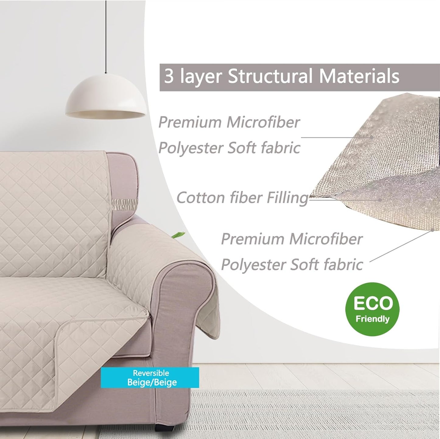 UNICE Home Reversible Sofa Cover Bundle Loveseat Cover(Sofa+Loveseat, Beige) V1258-DP02-F-596