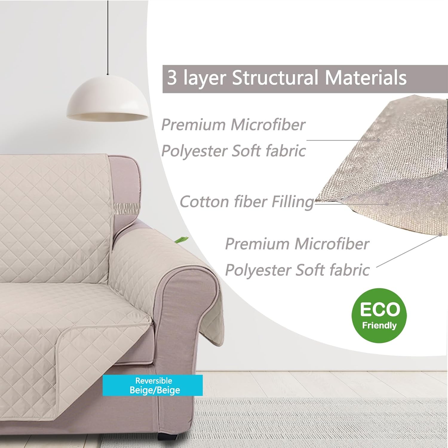 UNICE Home Reversible Sofa Cover Bundle Loveseat Cover(Sofa+Loveseat, Beige) V1258-DP02-F-596