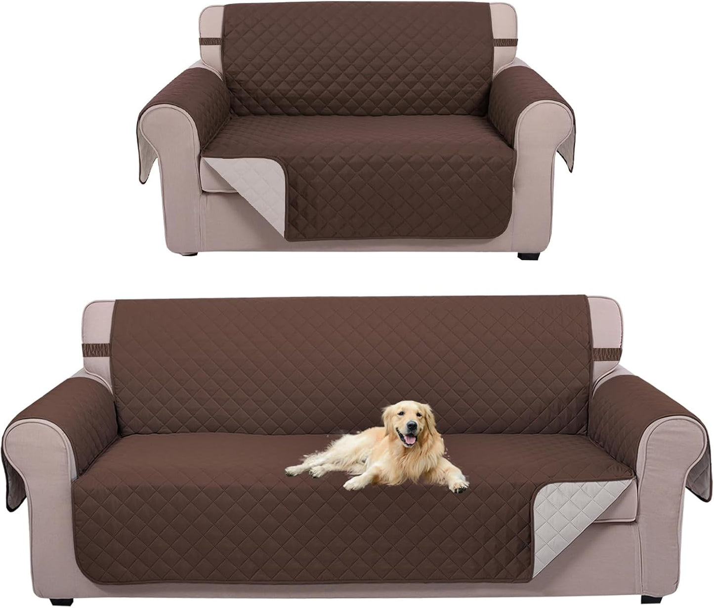 UNICE Home Reversible Loveseat Cover Bundle Oversized Couch Cover(XL Sofa+Loveseat, Coffee) V1258-DP02-F-597