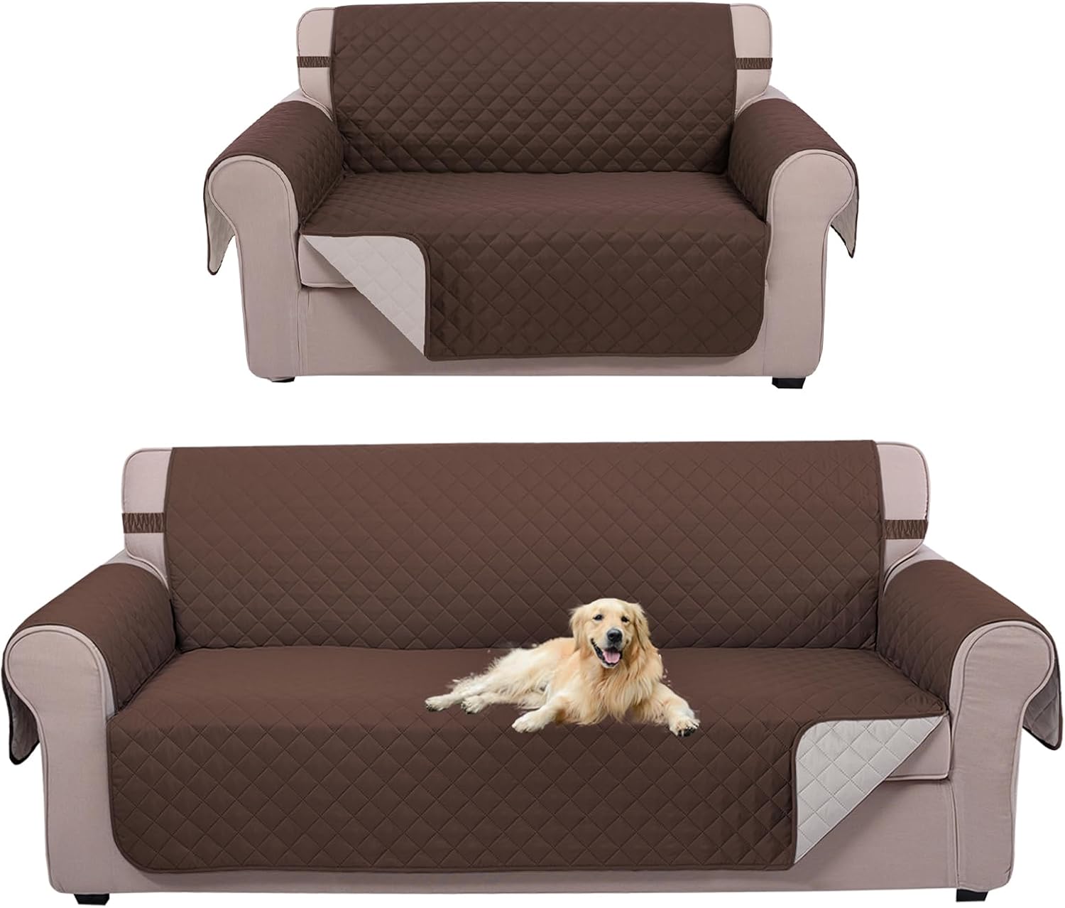 UNICE Home Reversible Loveseat Cover Bundle Oversized Couch Cover(XL Sofa+Loveseat, Coffee) V1258-DP02-F-597