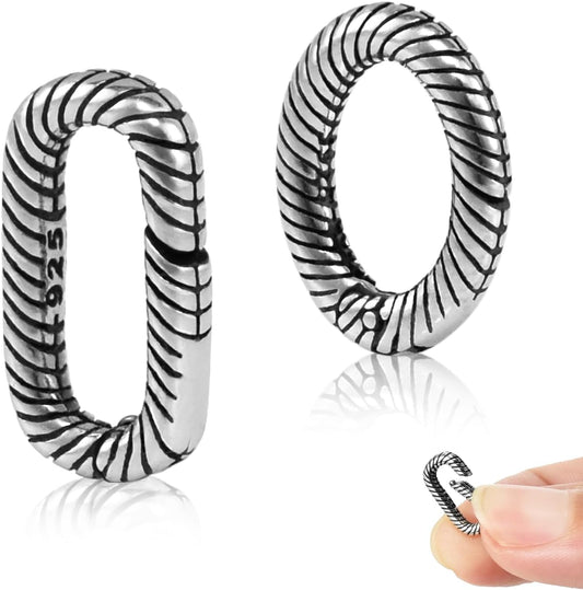 2pcs Tiny 925 Sterling Silver Oval Ring Jewelry Clasps, 2 Size Lobster Clasp Shortener Clip Carabiner V1258-DP02-F-60