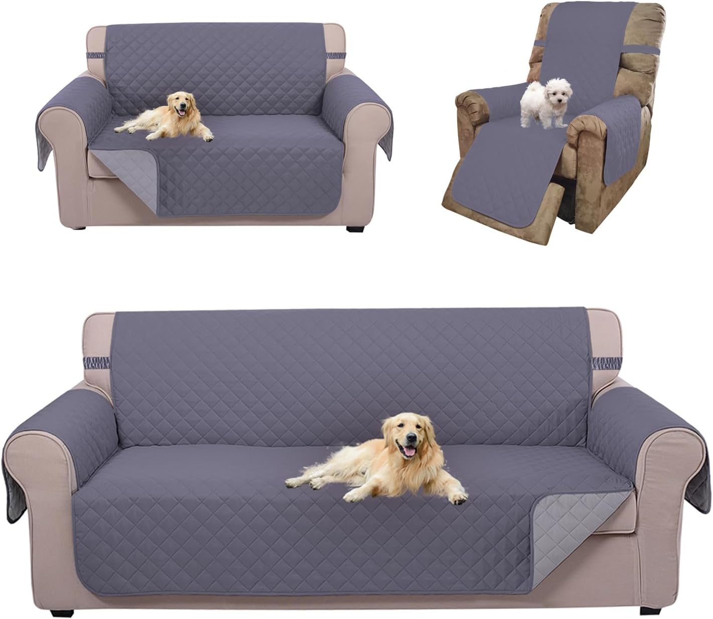 Reversible Sofa Cover Bundles with loveseat and Chair Size V1258-DP02-F-600