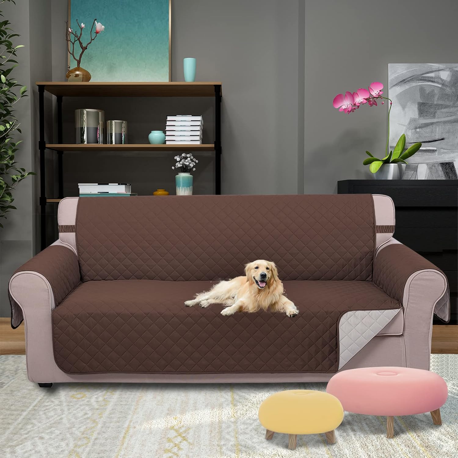 UNICE Home Reversible Sofa Cover Bundle Chair Cover(Sofa+Chair, Coffee) V1258-DP02-F-603