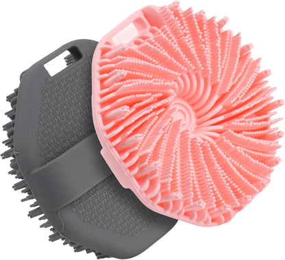 Silicone Body Scrubber with Foaming Effect, Food-Grade Safe, Pink, Soft Dense Bristles for Deep Cleansing V1258-DP02-F-608