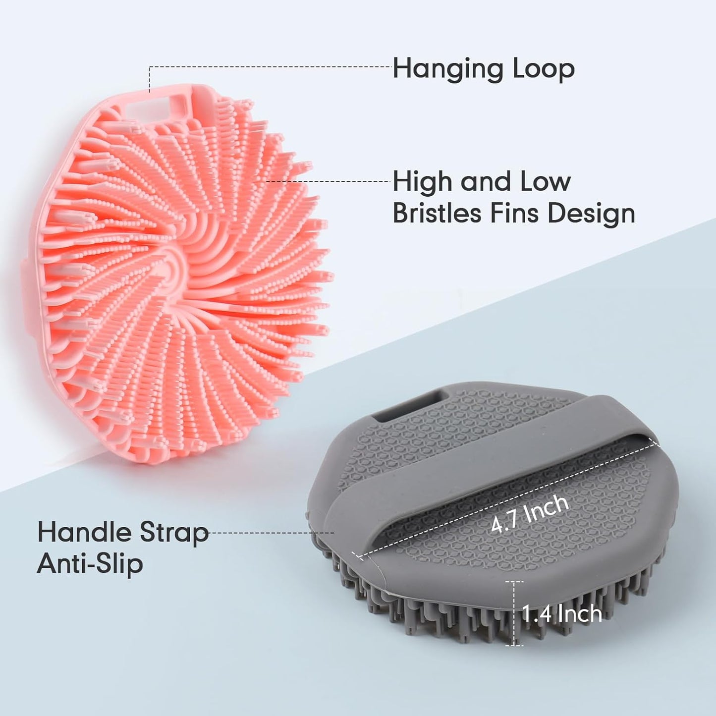 Silicone Body Scrubber with Foaming Effect, Food-Grade Safe, Pink, Soft Dense Bristles for Deep Cleansing V1258-DP02-F-608