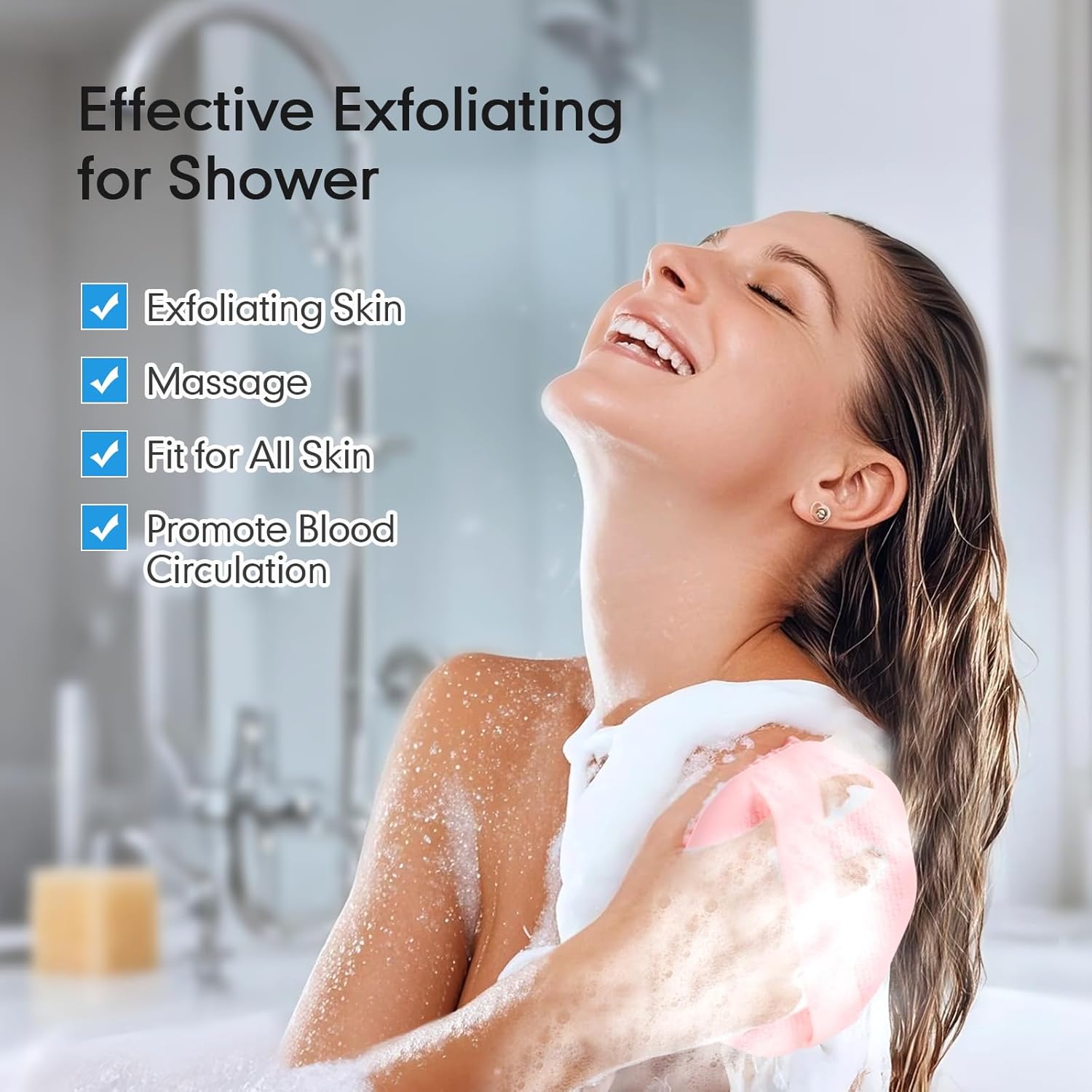 Silicone Body Scrubber with Foaming Effect, Food-Grade Safe, Pink, Soft Dense Bristles for Deep Cleansing V1258-DP02-F-608