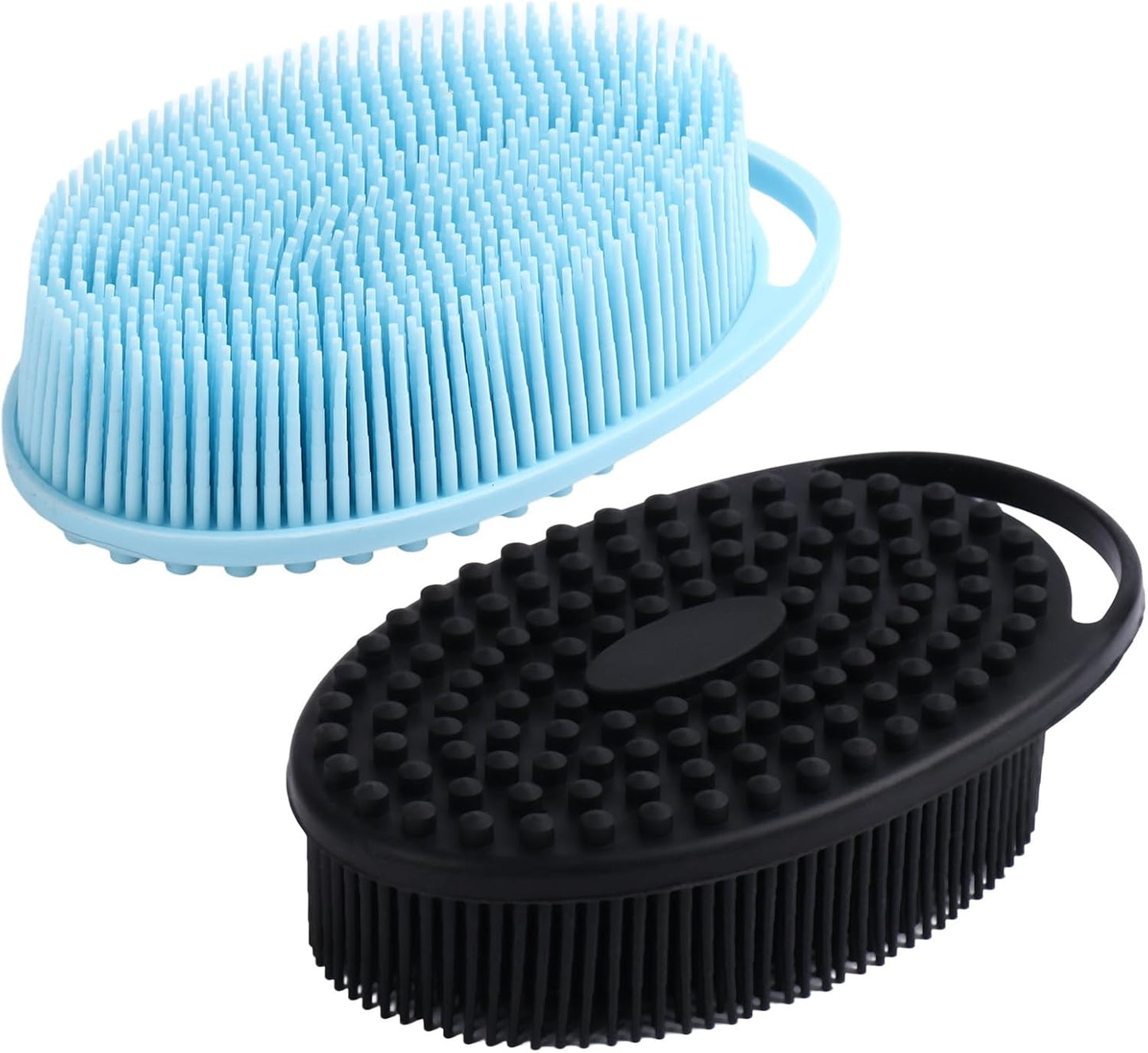 Silicone Body Scrubber for Shower, Dual-Sided Exfoliating Brh, Massage and Deep Cleanse, Black and Blue, 2 V1258-DP02-F-609