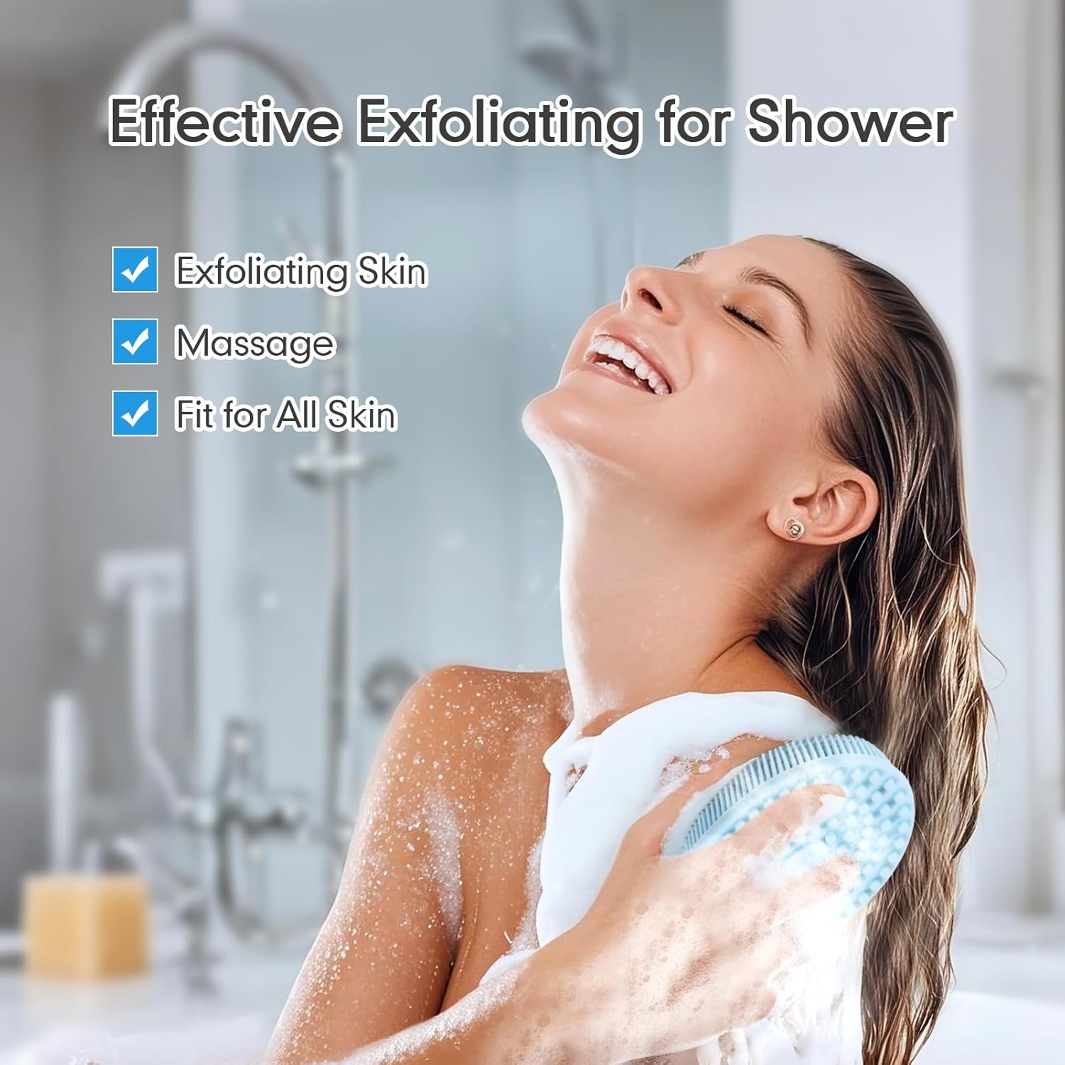 Silicone Body Scrubber for Shower, Dual-Sided Exfoliating Brh, Massage and Deep Cleanse, Black and Blue, 2 V1258-DP02-F-609