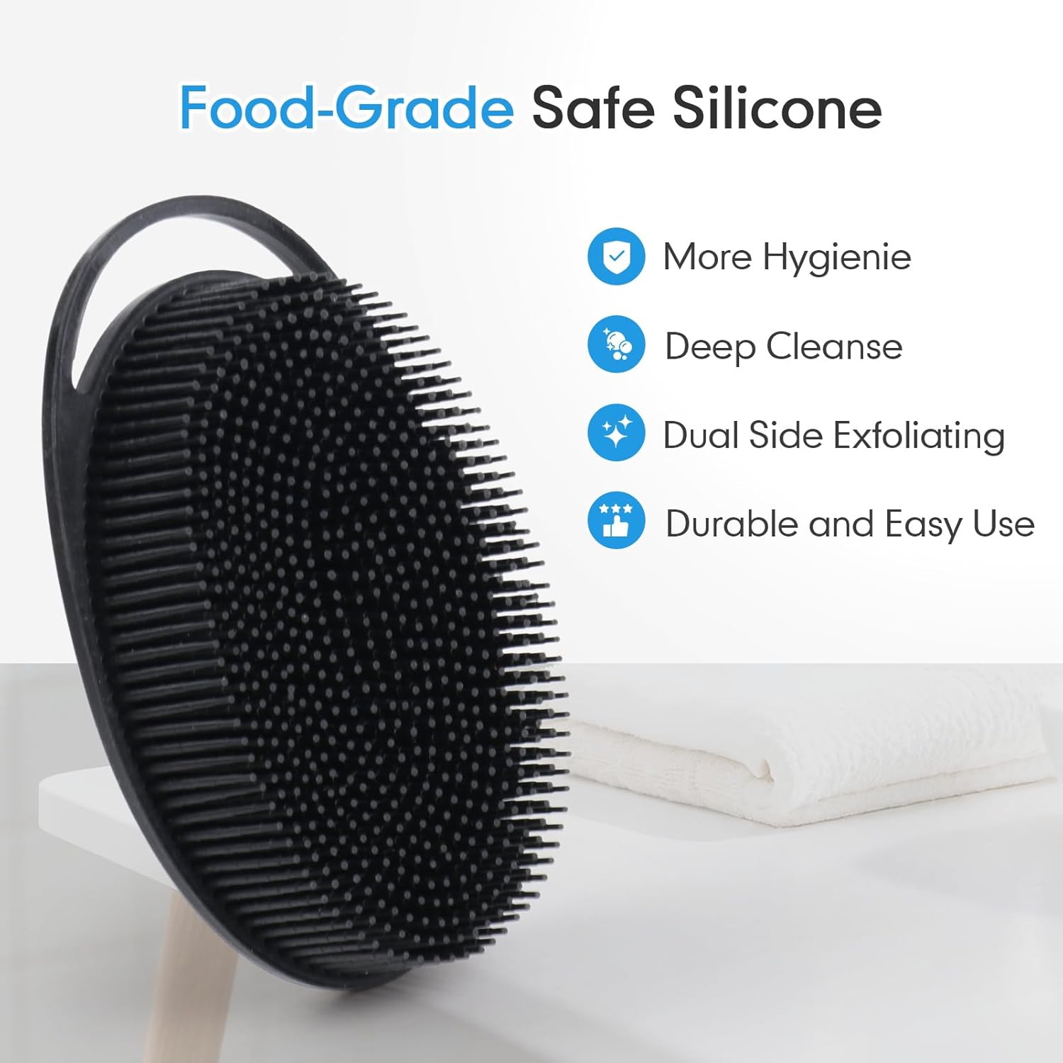Silicone Body Scrubber for Shower, Dual-Sided Exfoliating Brh, Massage and Deep Cleanse, Black and Blue, 2 V1258-DP02-F-609