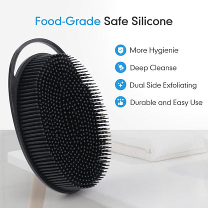 Silicone Body Scrubber for Shower, Dual-Sided Exfoliating Brh, Massage and Deep Cleanse, Black and Blue, 2 V1258-DP02-F-609