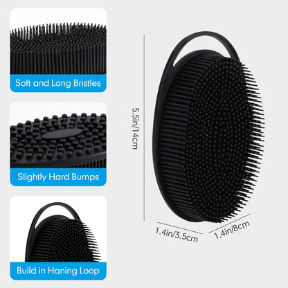 Silicone Body Scrubber for Shower, Dual-Sided Exfoliating Brh, Massage and Deep Cleanse, Black and Blue, 2 V1258-DP02-F-609