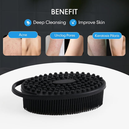 Silicone Body Scrubber for Shower, Dual-Sided Exfoliating Brh, Massage and Deep Cleanse, Black and Blue, 2 V1258-DP02-F-609
