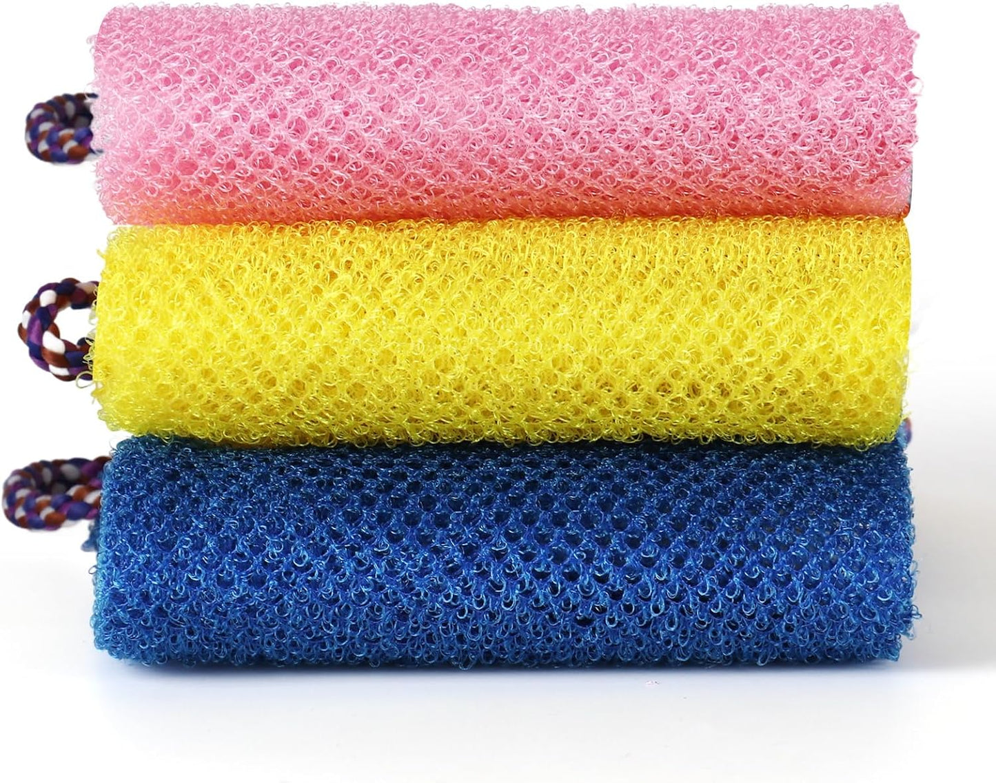 3 Pcs African Net Bath Sponge Double Layer Exfoliating Washcloth Body Scrubber with Handle for Adult and Kids V1258-DP02-F-611