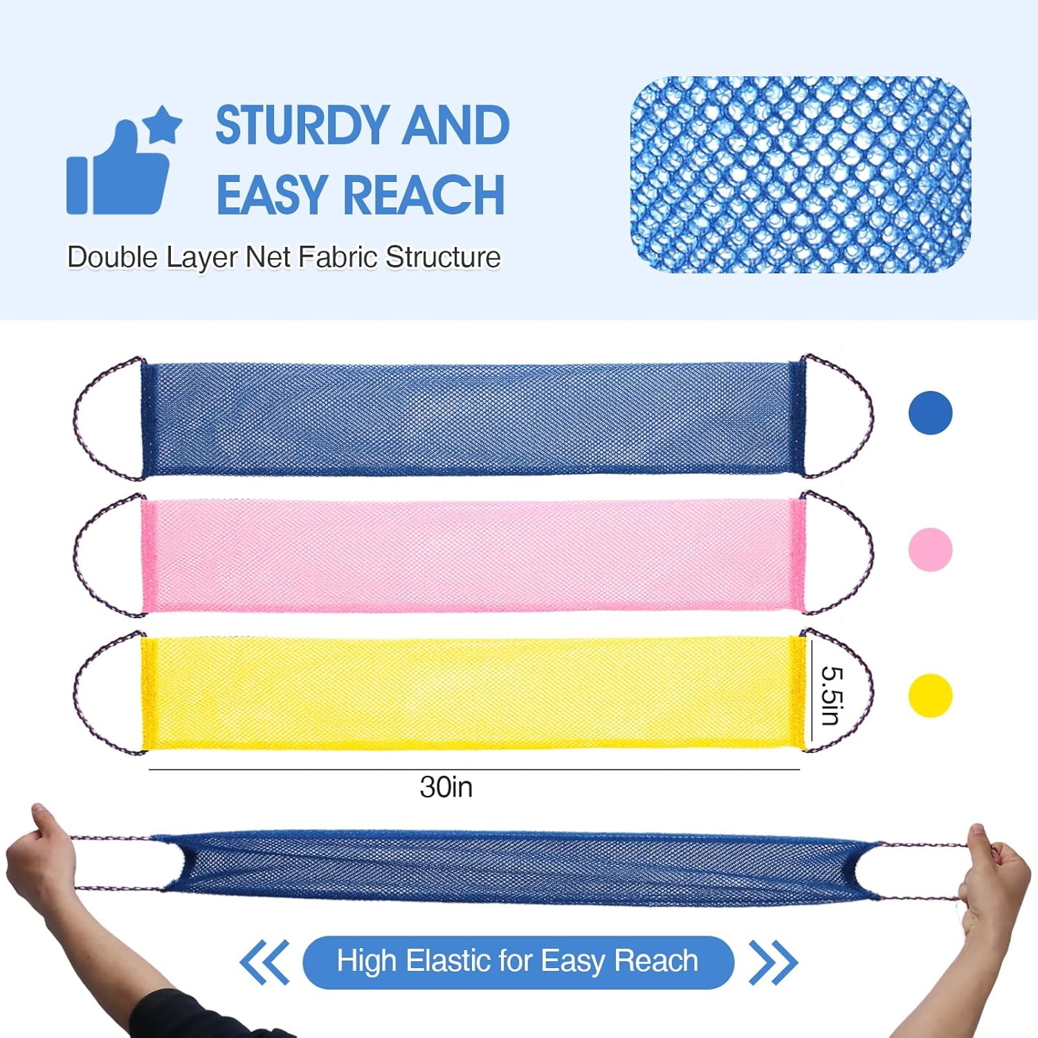 3 Pcs African Net Bath Sponge Double Layer Exfoliating Washcloth Body Scrubber with Handle for Adult and Kids V1258-DP02-F-611