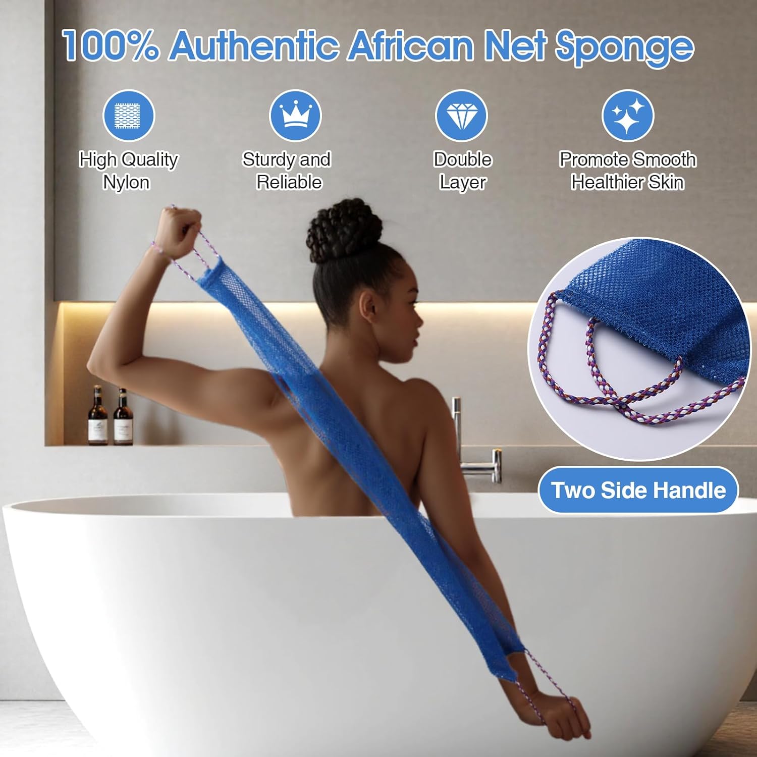 3 Pcs African Net Bath Sponge Double Layer Exfoliating Washcloth Body Scrubber with Handle for Adult and Kids V1258-DP02-F-611