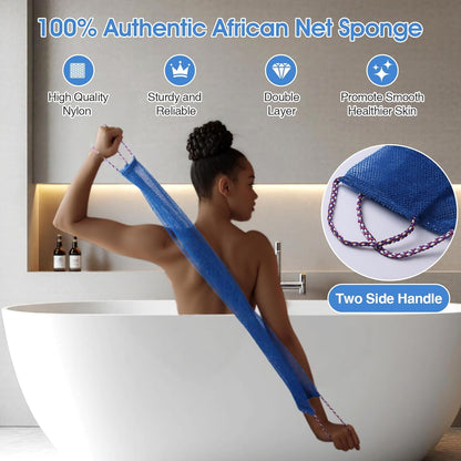 3 Pcs African Net Bath Sponge Double Layer Exfoliating Washcloth Body Scrubber with Handle for Adult and Kids V1258-DP02-F-611