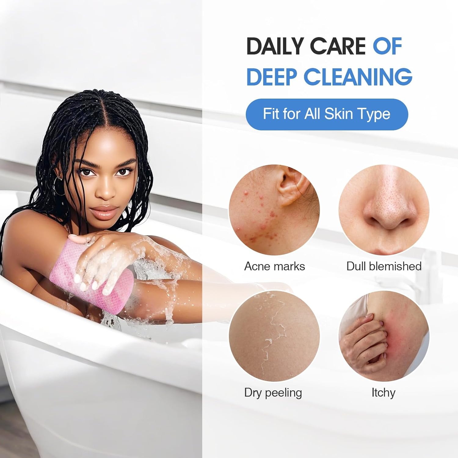 3 Pcs African Net Bath Sponge Double Layer Exfoliating Washcloth Body Scrubber with Handle for Adult and Kids V1258-DP02-F-611