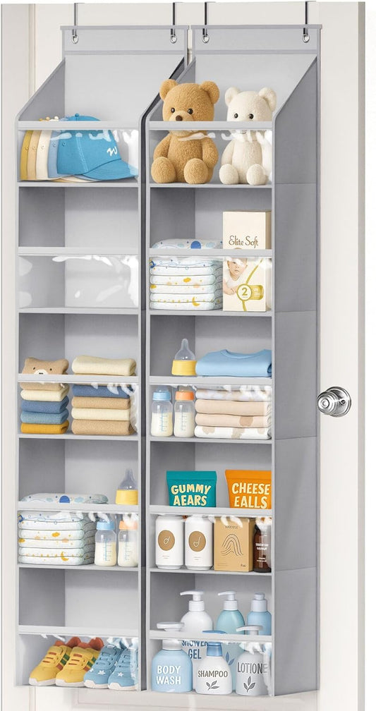 2 Pack Over the Door Organizer, Large Capacity Closet Door Hanging Organizer, Clear Deep Pockets Baby V1258-DP02-F-617