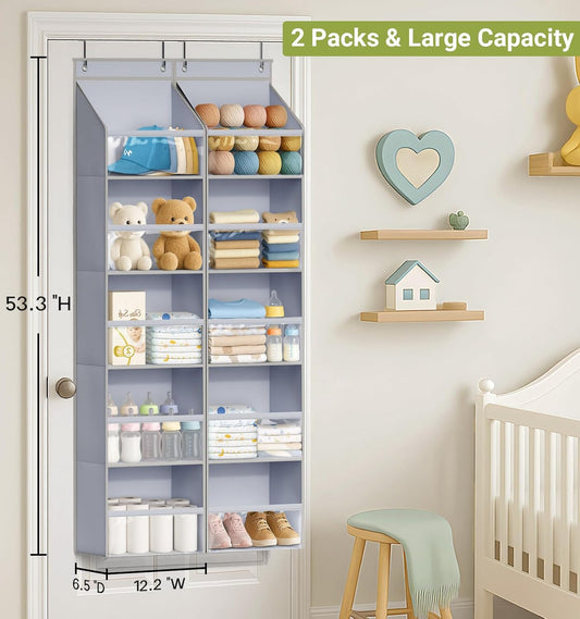 2 Pack Over the Door Organizer, Large Capacity Closet Door Hanging Organizer, Clear Deep Pockets Baby V1258-DP02-F-617