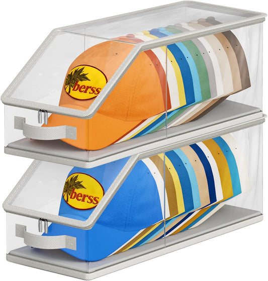 2PCS Stackable Hat Storage for Baseball Caps, Clear Hat Organizer for Closet Holds up to 24 Caps, Men's Hat V1258-DP02-F-618