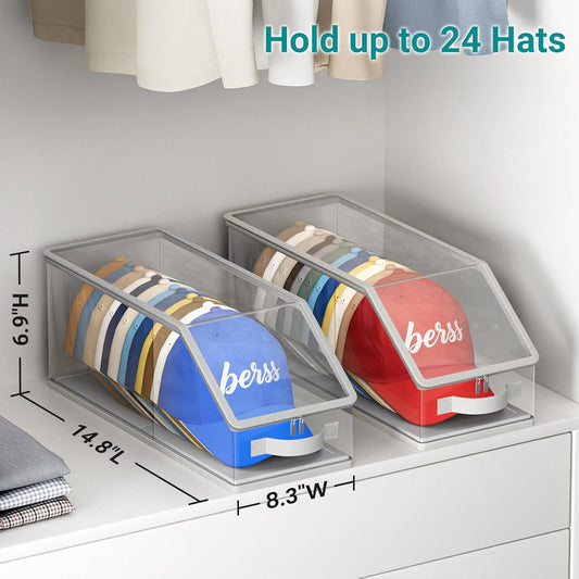 2PCS Stackable Hat Storage for Baseball Caps, Clear Hat Organizer for Closet Holds up to 24 Caps, Men's Hat V1258-DP02-F-618