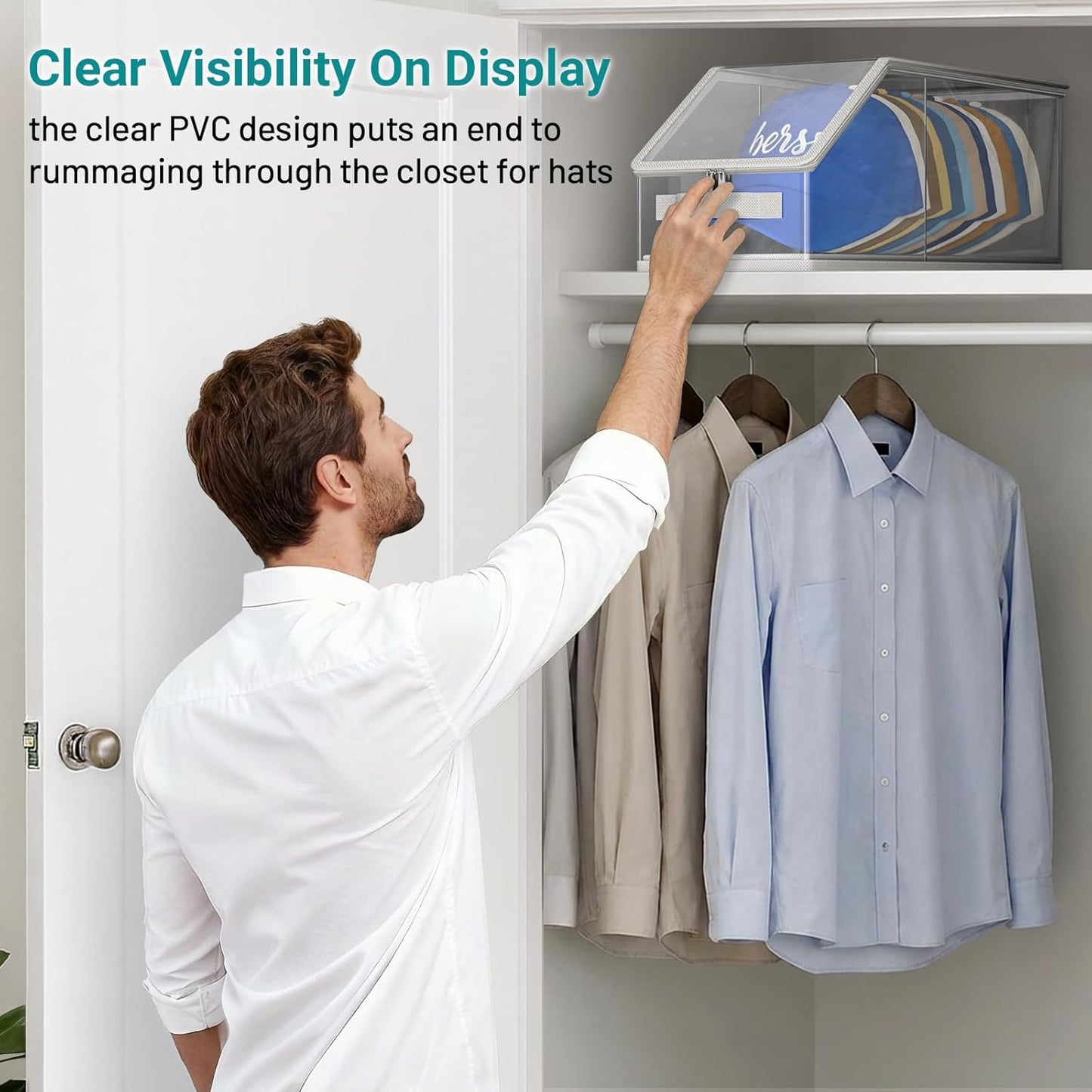 2PCS Stackable Hat Storage for Baseball Caps, Clear Hat Organizer for Closet Holds up to 24 Caps, Men's Hat V1258-DP02-F-618