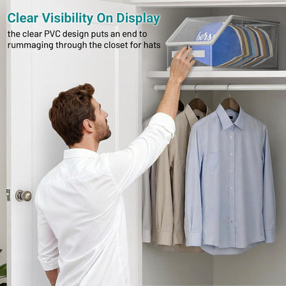 2PCS Stackable Hat Storage for Baseball Caps, Clear Hat Organizer for Closet Holds up to 24 Caps, Men's Hat V1258-DP02-F-618