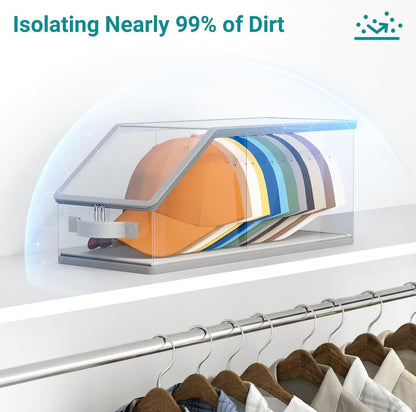 2PCS Stackable Hat Storage for Baseball Caps, Clear Hat Organizer for Closet Holds up to 24 Caps, Men's Hat V1258-DP02-F-618