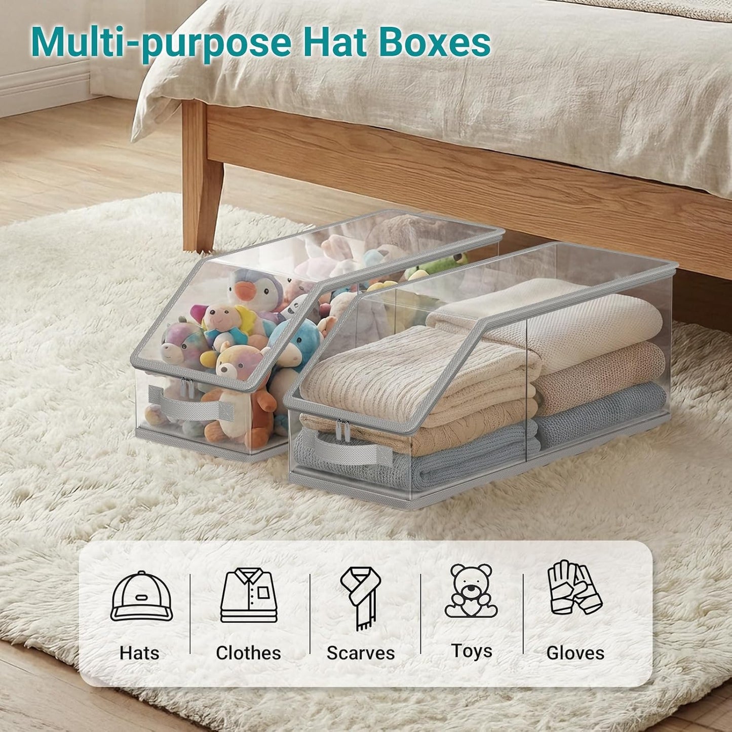 2PCS Stackable Hat Storage for Baseball Caps, Clear Hat Organizer for Closet Holds up to 24 Caps, Men's Hat V1258-DP02-F-618