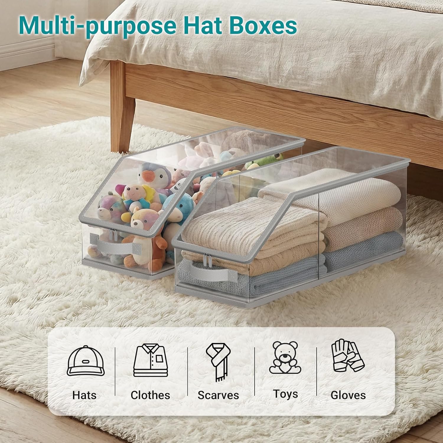 2PCS Stackable Hat Storage for Baseball Caps, Clear Hat Organizer for Closet Holds up to 24 Caps, Men's Hat V1258-DP02-F-618