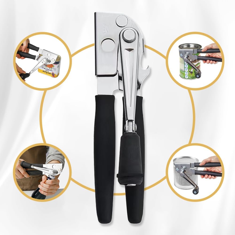 Crank Can Openers Manual,Heavy Duty Commercial Can Opener with Rubber-coated Long Handles V1258-DP02-F-619