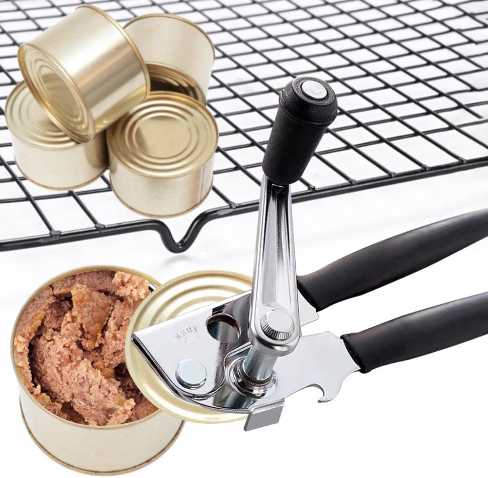 Crank Can Openers Manual,Heavy Duty Commercial Can Opener with Rubber-coated Long Handles V1258-DP02-F-619