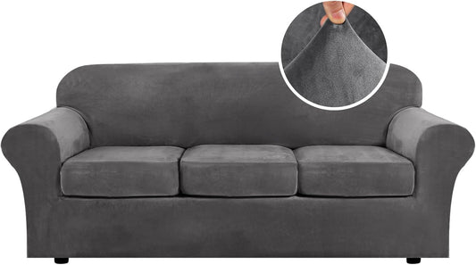 4 Pieces Thick Velvet Sofa Covers Couch Covers for 3 Chion Couch Sofa High Stretch Slipcovers Furniture V1258-DP02-F-620