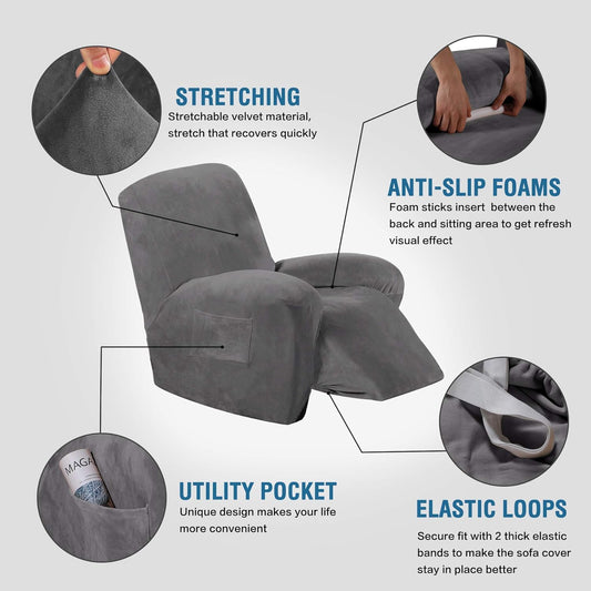 Velvet Recliner Chair Covers 1-Piece for Reclining Chair, Recliner Cover Feature Thick Luxury and Soft Fabric V1258-DP02-F-624