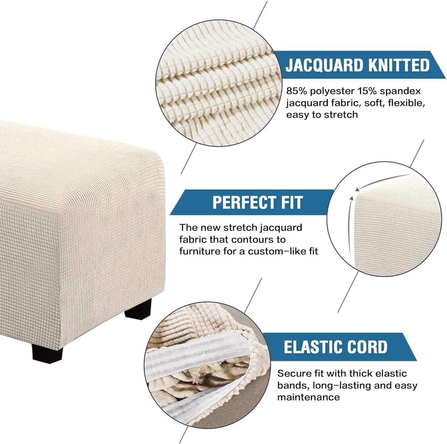 Ottoman Cover Slipcover Rectangle Fit Length 29'-34' Footrest Sofa Slipcovers Stool Cover Footstool Protector V1258-DP02-F-627