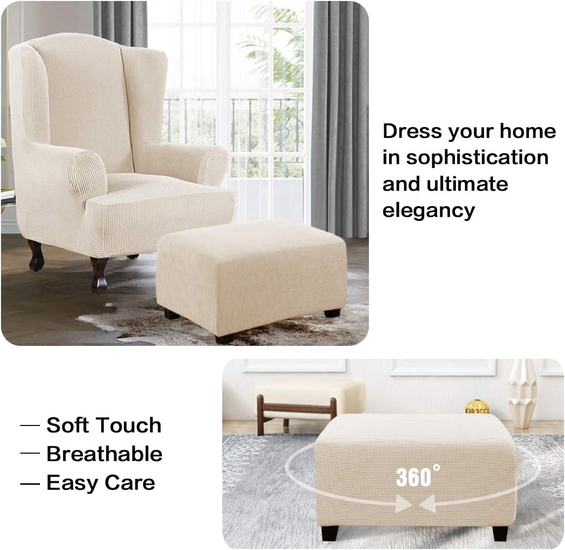 Ottoman Cover Slipcover Rectangle Fit Length 29'-34' Footrest Sofa Slipcovers Stool Cover Footstool Protector V1258-DP02-F-627