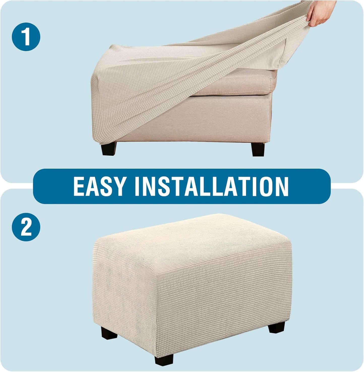 Ottoman Cover Slipcover Rectangle Fit Length 29'-34' Footrest Sofa Slipcovers Stool Cover Footstool Protector V1258-DP02-F-627